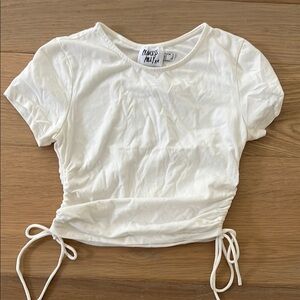 Princess Polly White Ruched Tie Front Crop T-Shirt
